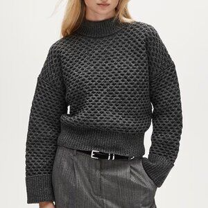 NEW NWT J. Crew Honeycomb Mockneck Sweater Size: S Color: Hthr Charcoal